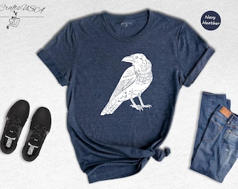 Crow Sweatshirt Raven Crow T-Shirt: Bird Lover Graphic Art, Cotton Blend (Unisex Sizes, Soft Material)
