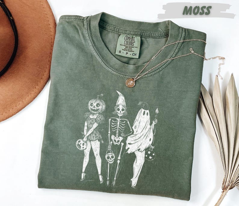 Spooky Girl Squad Skeleton Ghost Tee: Vintage Halloween Design, Comfort Colors Shirt | Unisex Cotton, Relaxed Fit | Multiple Sizes image 5