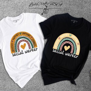 Social Worker Shirt, Boho Rainbow Heart Tee, Advocate Support Empower Gift, Social Work Squad Top image 8