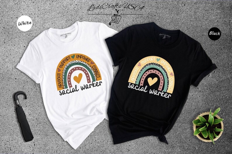 Social Worker Shirt, Boho Rainbow Heart Tee, Advocate Support Empower Gift, Social Work Squad Top image 8