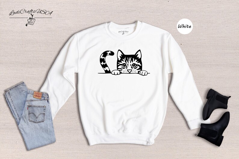 Peeking Cat Shirt Cute Animal Tee, Playful Cat Graphic (Unisex S-3XL, 100% Cotton, Lightweight Comfort) image 8