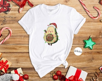 Cute Avocado Christmas Shirt, Funny Santa Avocado Tee, Vegan Holiday Gift for Foodies