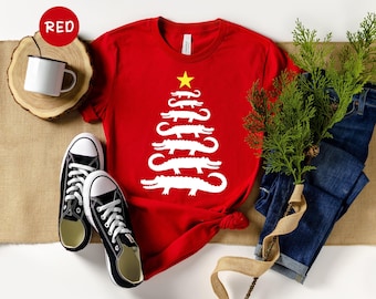 Christmas Gator Tree Shirt: Whimsical Alligator Graphic - Cotton Blend, Relaxed Fit, Holiday Family Outfit