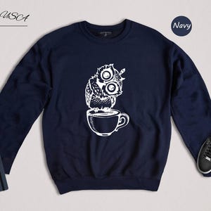 Camiseta de Búho Café - Camiseta de Búho Nocturno - Estampado Animal Nocturno, Mezcla de Algodón, Ropa Casual para el Turno de Noche imagen 8