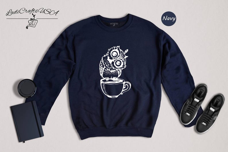 Camiseta de Búho Café - Camiseta de Búho Nocturno - Estampado Animal Nocturno, Mezcla de Algodón, Ropa Casual para el Turno de Noche imagen 8