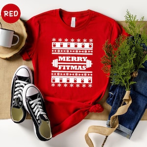 Merry Fitmas Shirt Funny Workout Tee: Christmas Fitness Humor, Cotton Blend | Unisex Sizes, Holiday Party Wear