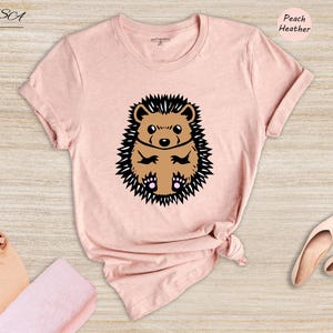 Hedgehog Shirt Cute Drawing Tee: Whimsical Animal Lover Design, Soft Cotton (Unisex Sizes S-XXL, Multiple Colors) image 1