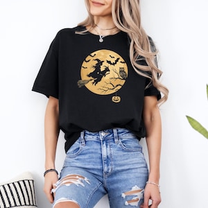 Halloween Gift Shirt: Witch and Goat Theme, Spooky Season Style (Unisex XS-3XL, Cotton Blend Tee)