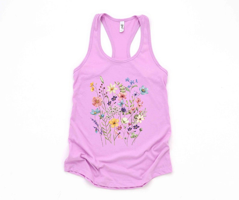 Floral Tank Top: Vintage Wildflower Design, Cottagecore Boho Shirt | Cotton Blend, Relaxed Fit | XS-XL image 2