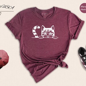 Peeking Cat Shirt Cute Animal Tee, Playful Cat Graphic (Unisex S-3XL, 100% Cotton, Lightweight Comfort) image 4