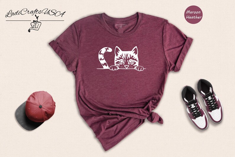 Peeking Cat Shirt Cute Animal Tee, Playful Cat Graphic (Unisex S-3XL, 100% Cotton, Lightweight Comfort) image 4