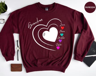 Grandma Sweatshirt Personalized Gift: Family Tree with Names, Cozy Cotton Blend (Unisex Sizes, Customizable)