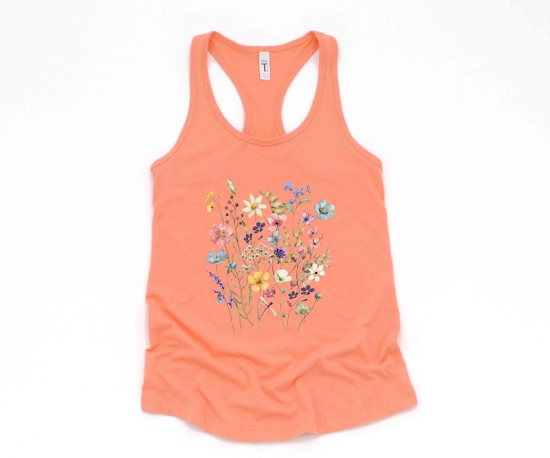 Floral Tank Top: Vintage Wildflower Design, Cottagecore Boho Shirt | Cotton Blend, Relaxed Fit | XS-XL image 3