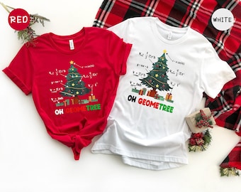 Math Lover Tee - Christmas Geometry Shirt - Geometree Design, Cotton Blend, Unisex Fit, Holiday Gift for Teachers
