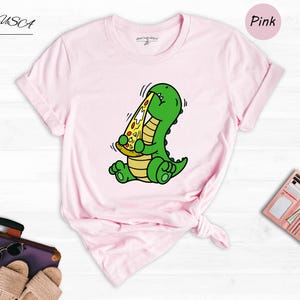 Dino Lover Gift Tee: Dinosaur Eating Pizza Design, Funny Dino Pizza Shirt | Cotton Blend, Unisex Sizes XS-XXL image 6