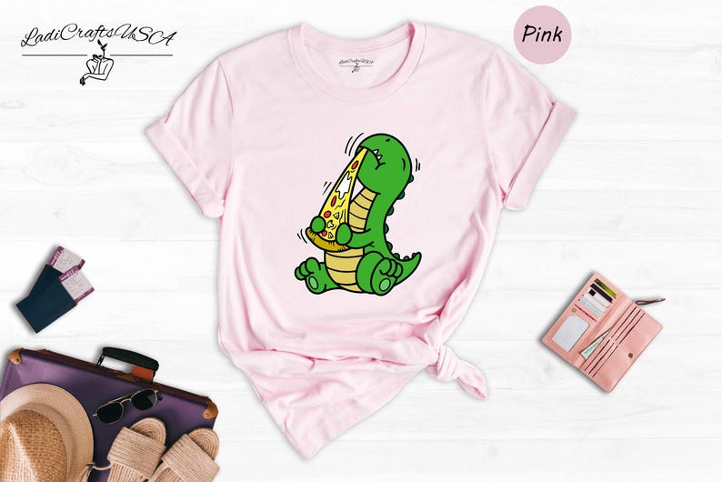 Dino Lover Gift Tee: Dinosaur Eating Pizza Design, Funny Dino Pizza Shirt | Cotton Blend, Unisex Sizes XS-XXL image 6