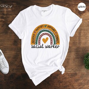Social Worker Shirt, Boho Rainbow Heart Tee, Advocate Support Empower Gift, Social Work Squad Top image 2