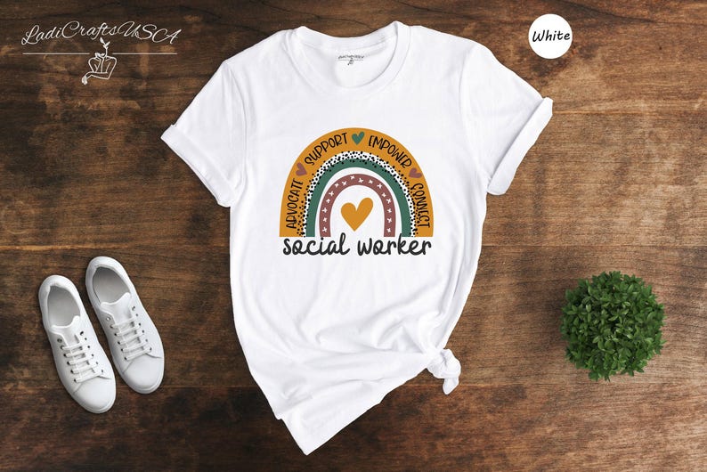 Social Worker Shirt, Boho Rainbow Heart Tee, Advocate Support Empower Gift, Social Work Squad Top image 2