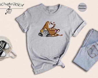 Gnome Shirt Funny Coffee Tee: Cute Hippie Gnome Design, Unisex Cotton, Relaxed Fit | Gift For Her, Soft Fabric, XS-XXL