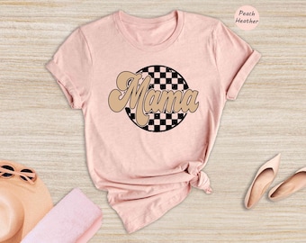 Retro Checkered Mama Shirt, Groovy Mom Life Tee, Trendy Girl Mama Gift, Checkerboard Mother's Day Shirt