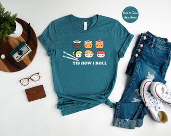 Sushi Shirt Japanese Food Tee: Cute Sushi Roll Design, Streetwear Style | 100% Cotton, Unisex Fit | Multiple Sizes