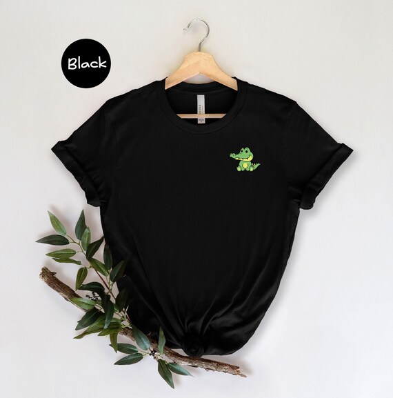 Pocket Crocodile Tee: Happy Sitting Crocodile - Cotton Blend, Unisex Casual Shirt, Relaxed Fit for Men and Women
