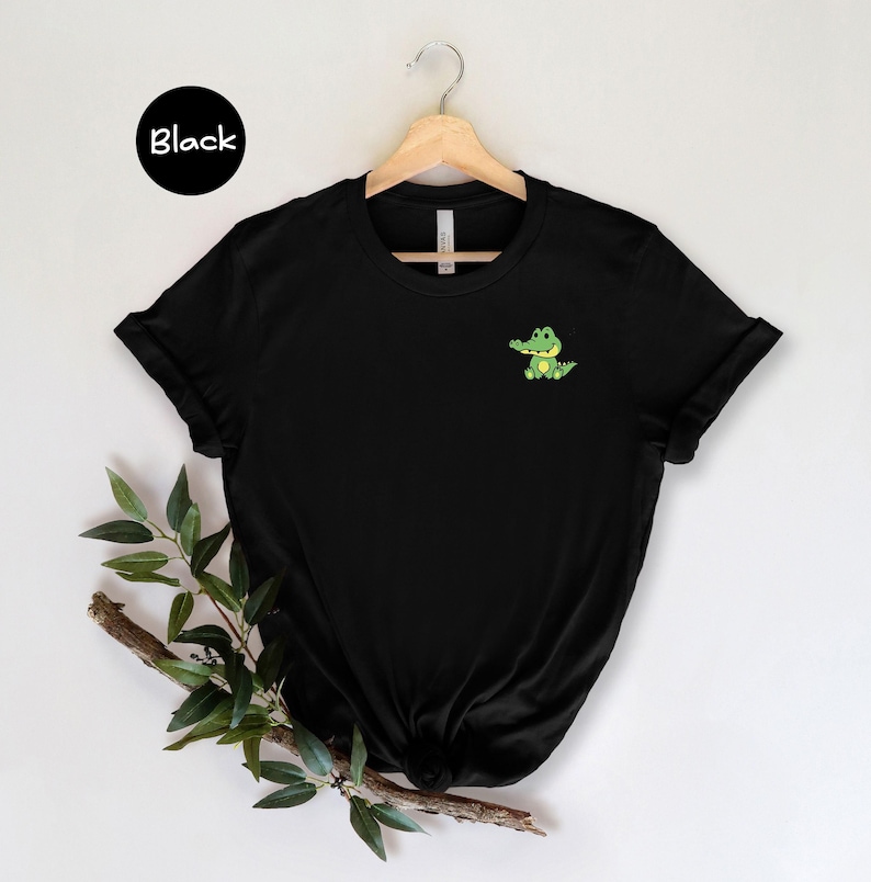 Pocket Crocodile Tee: Happy Sitting Crocodile - Cotton Blend, Unisex Casual Shirt, Relaxed Fit for Men and Women image 1