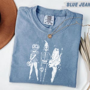 Spooky Girl Squad Skeleton Ghost Tee: Vintage Halloween Design, Comfort Colors Shirt | Unisex Cotton, Relaxed Fit | Multiple Sizes image 2