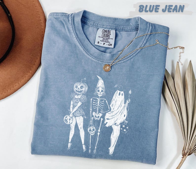 Spooky Girl Squad Skeleton Ghost Tee: Vintage Halloween Design, Comfort Colors Shirt | Unisex Cotton, Relaxed Fit | Multiple Sizes image 2