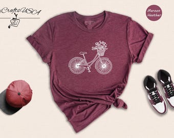 Camiseta de ciclismo con flores silvestres - Diseño floral gráfico, mezcla de algodón, ropa informal