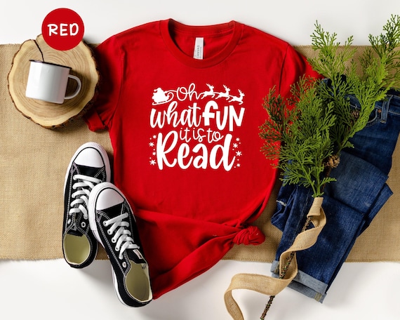 Christmas Family Tee: Oh What Fun It Is Festive Shirt - Santa Reindeer Print, Cotton Blend, Holiday Party Wear
