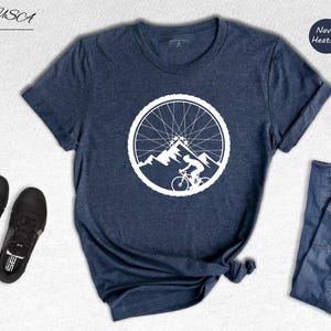 Mountain Bike Wheel Shirt, Cycling Mountain Landscape Tee, Bike Wheel Graphic T-Shirt, Gift for Cyclist image 5