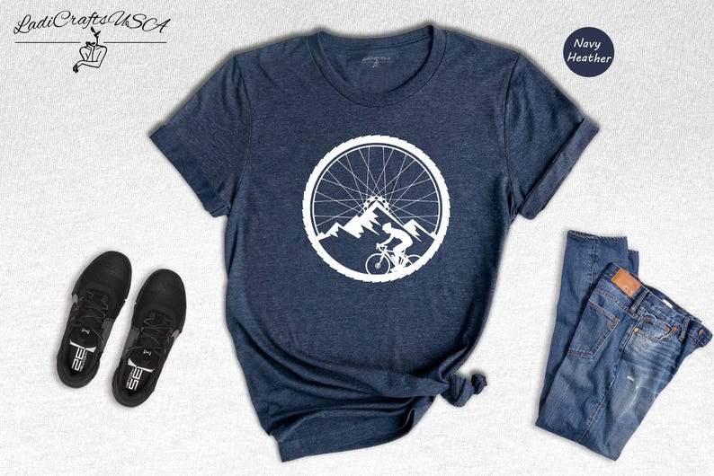 Mountain Bike Wheel Shirt, Cycling Mountain Landscape Tee, Bike Wheel Graphic T-Shirt, Gift for Cyclist image 5