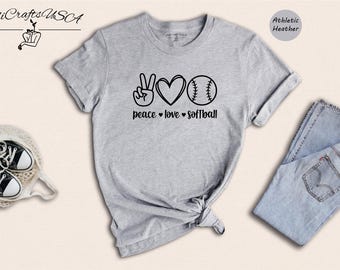 Peace Shirt Softball T-shirt: Cute Mom Design - 100% Cotton, Pre-shrunk Fabric, Casual Sportswear
