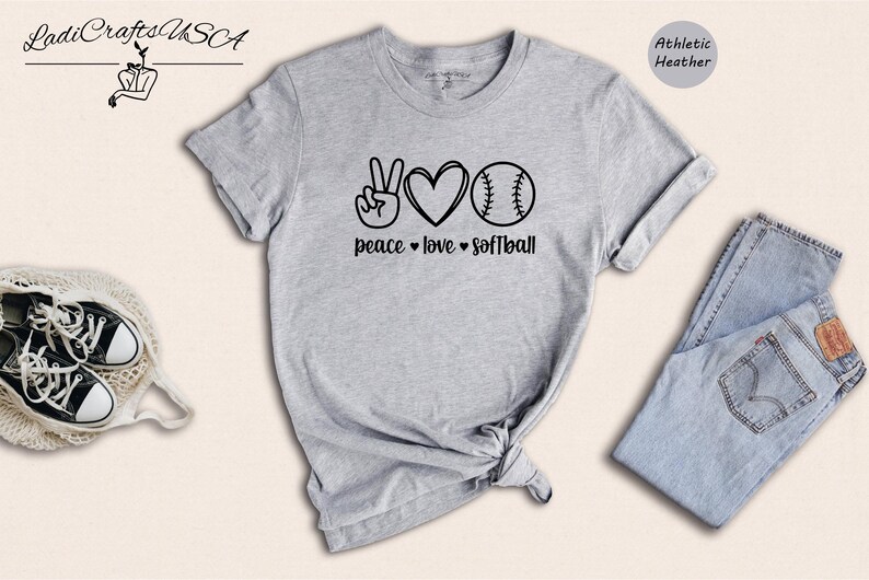 Peace Shirt Softball T-shirt: Cute Mom Design - 100% Cotton, Pre-shrunk Fabric, Casual Sportswear image 1