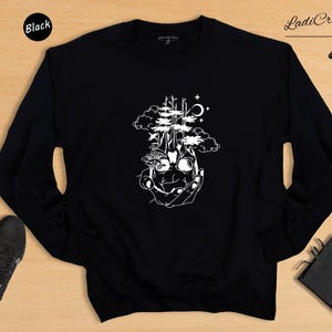 Camiseta con estampado de calavera y árbol, diseño de bosque, con calavera de azúcar (unisex, tallas S-XXL, 100 % algodón, tacto suave) imagen 8