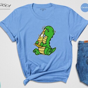 Dino Lover Gift Tee: Dinosaur Eating Pizza Design, Funny Dino Pizza Shirt | Cotton Blend, Unisex Sizes XS-XXL image 4