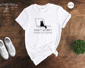 Tech Support Cat Shirt: Humorous IT Design - Cotton Fabric, Unisex Style, Computer Geek Apparel