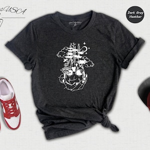 Camiseta con estampado de calavera y árbol, diseño de bosque, con calavera de azúcar (unisex, tallas S-XXL, 100 % algodón, tacto suave) imagen 1