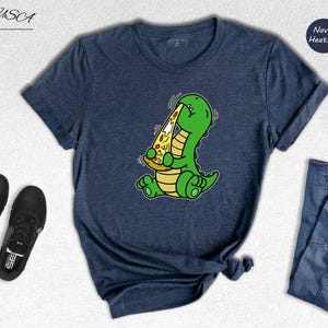 Dino Lover Gift Tee: Dinosaur Eating Pizza Design, Funny Dino Pizza Shirt | Cotton Blend, Unisex Sizes XS-XXL image 7