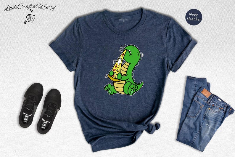 Dino Lover Gift Tee: Dinosaur Eating Pizza Design, Funny Dino Pizza Shirt | Cotton Blend, Unisex Sizes XS-XXL image 7