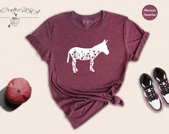 Floral Donkey Tee Shirt: Nature Inspired Farm Life Graphic, Cotton Blend (Unisex Sizes, Relaxed Fit)