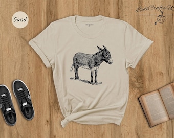 Donkey Shirt Animal Lover Tee: Whimsical Donkey Graphic, Detailed Artwork (Unisex Sizes, Cotton Blend, Comfortable)