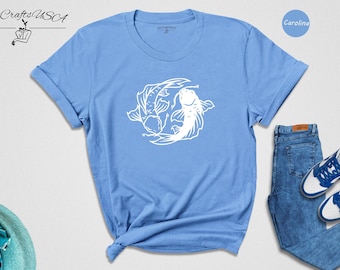 Japanese Koi Fish Yin Yang Shirt, Monochrome Line Art Tee, Zen Balance Graphic T-Shirt, Unisex Streetwear Gift for Fish Lovers