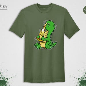 Dino Lover Gift Tee: Dinosaur Eating Pizza Design, Funny Dino Pizza Shirt | Cotton Blend, Unisex Sizes XS-XXL image 3