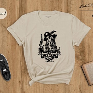 Pirate Woman Shirt, Gift For Sea Lover Girls, Cool Pirate Shirt, Feminism Shirt, Pirate Woman With Skulls Around, Pirate Woman Tee
