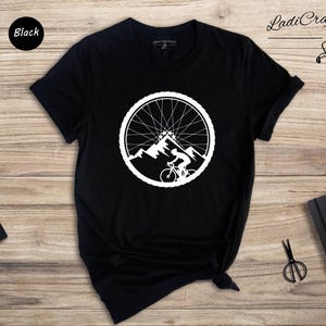 Mountain Bike Wheel Shirt, Cycling Mountain Landscape Tee, Bike Wheel Graphic T-Shirt, Gift for Cyclist image 6