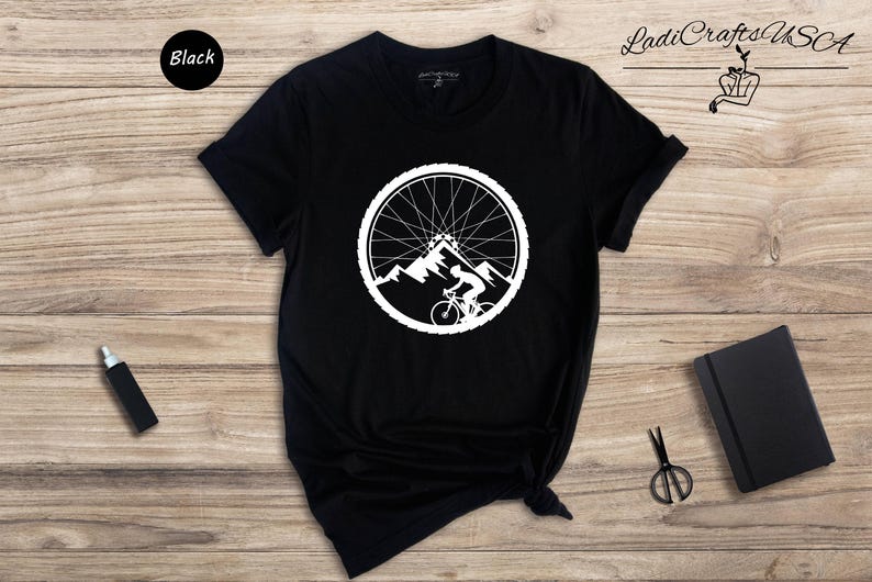 Mountain Bike Wheel Shirt, Cycling Mountain Landscape Tee, Bike Wheel Graphic T-Shirt, Gift for Cyclist image 6