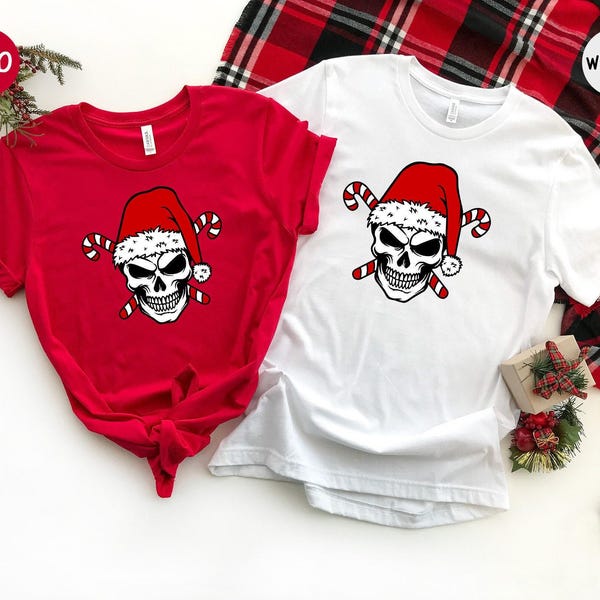 Santa Skull Shirt: Festive Skull With Santa Hat, Holiday Party Tee | Cotton Blend, Unisex Fit | XS-3XL