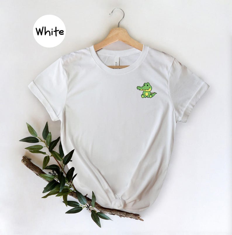 Pocket Crocodile Tee: Happy Sitting Crocodile - Cotton Blend, Unisex Casual Shirt, Relaxed Fit for Men and Women image 2
